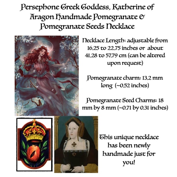 Persephone Greek Roman Goddess Pomegranate and Seeds Handmade Gold Red Necklace - Picture 14 of 15